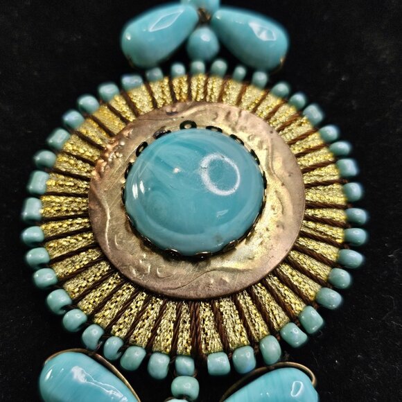 Southwestern Chunky Artisan Wired Turquoise Necklace Ceramic Bead - Picture 6 of 11